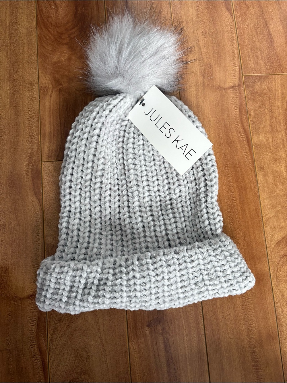 Jules Kae Light Gray Knit Pom Beanie